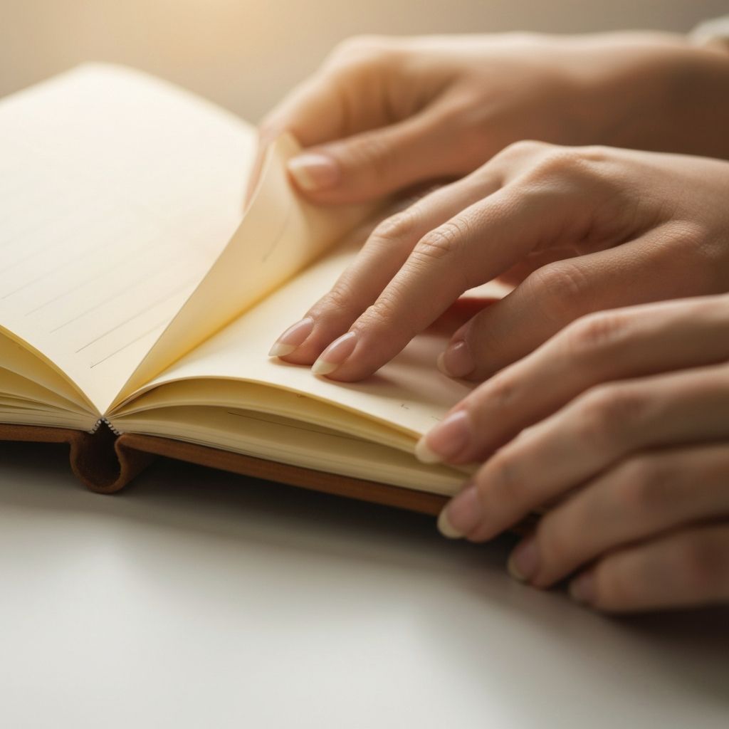 Notebook and hands showing daily routine moment